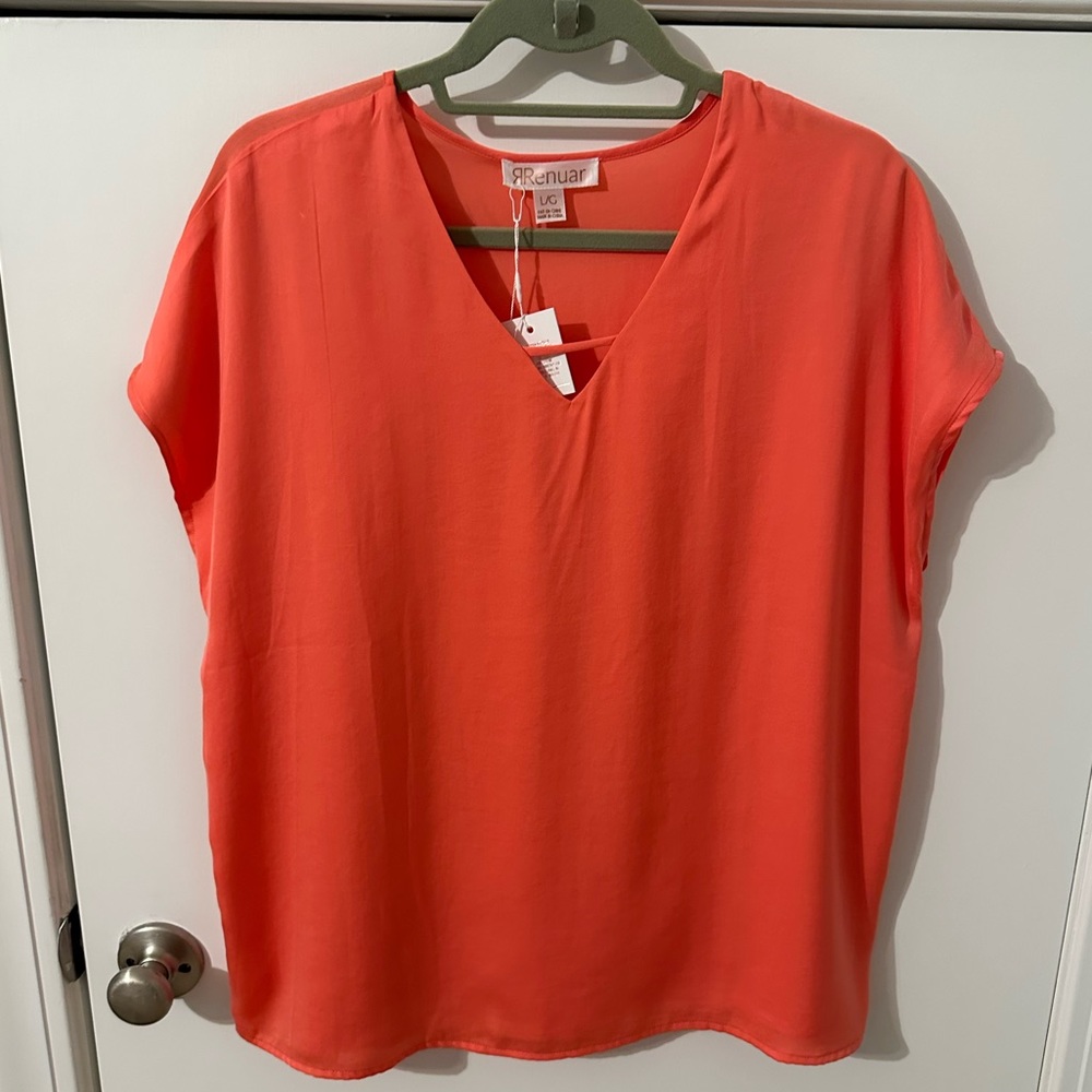 Renuar Cap Sleeve Airflow Woven Blouse, size large